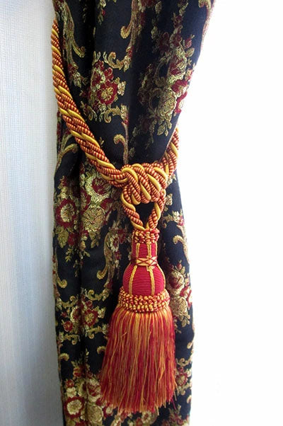 カーテンタッセル 大サイズ 1本房 レッドXイエロー 全長約62.0cm