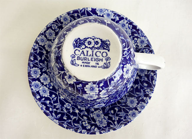 イギリス製 Burleigh バーレイ社 Blue Calico ブルーキャリコ ブレックファーストカップ&ソーサー コーヒーカップ スープカップ 洋食器 英国食器 ※ギフトボックス別売り