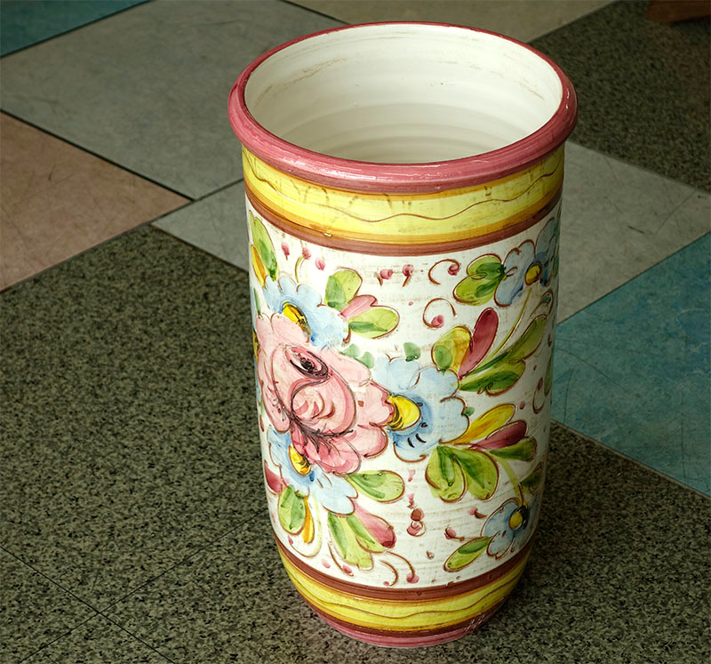 イタリア製 陶器 傘立て 花柄(ピンク) レインラック アンブレラスタンド カサ立て 玄関収納