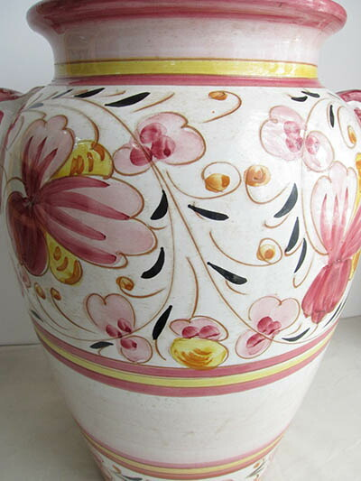 イタリア製 陶器 傘立て 壺型(花柄ピンク) レインラック アンブレラスタンド カサ立て 玄関収納