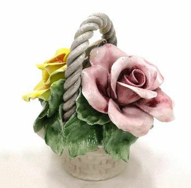 イタリア製 陶器 陶花 薔薇 ローズ インテリア置物 装飾品 ディスプレイ アンティーク風 輸入雑貨 ハンドメイド ハンドペイント