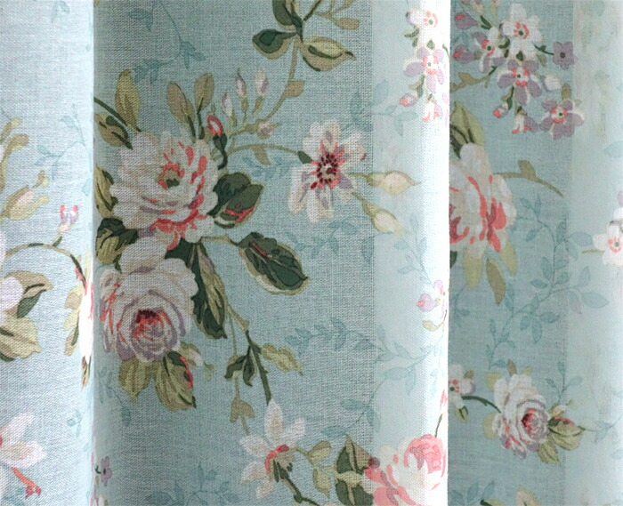 輸入オーダーカーテン(レース) 高級 スペイン製 『ロサ BL』薔薇柄 ブルー レースカーテン