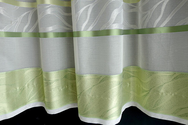 輸入オーダーカーテン(レース) トルコ製 レース生地 「ボーダーGR」 グリーン ボーダー模様