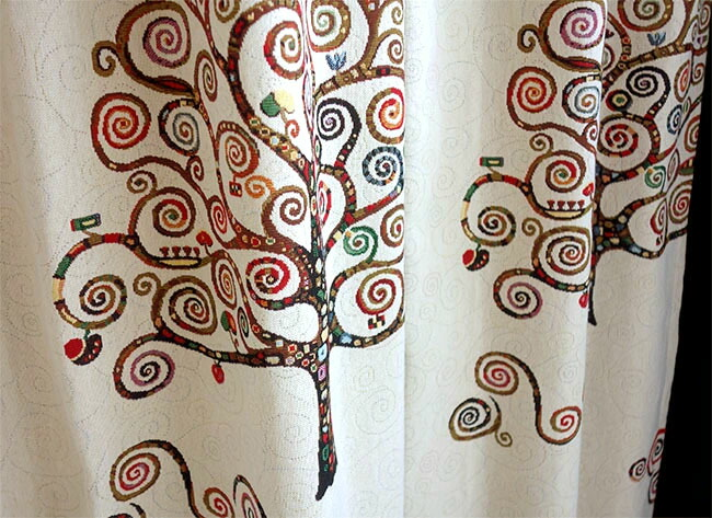 オーダーカーテン(ドレープ) スペイン製 生命の樹モチーフ「アート」 遮光3級 クリムト 共布タッセル付き インポートカーテン