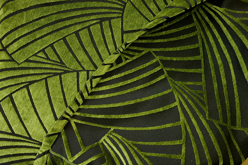 オーダーカーテン(ドレープ) スペイン製 遮光1級 「フランクリン」 イチョウ柄 グリーン 生地極厚 共布タッセル付き インポートカーテン