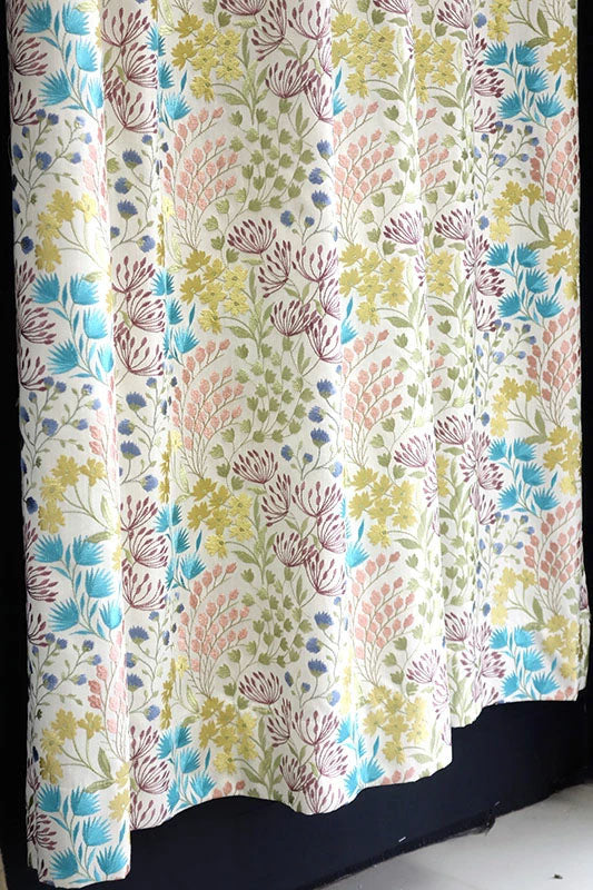 オーダーカーテン(ドレープ) インド製生地　総刺繍「ミックスフラワー」　草花模様　共布タッセル付き　インポートカーテン