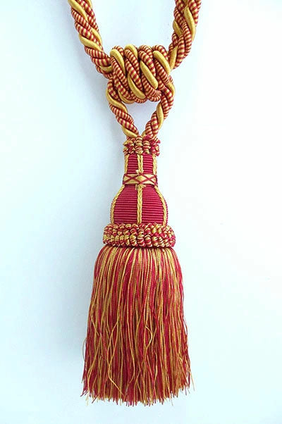 カーテンタッセル　大サイズ 1本房　レッドXイエロー　全長約62.0cm