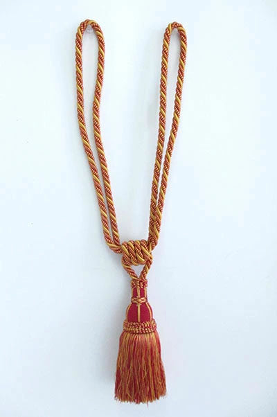 カーテンタッセル　大サイズ 1本房　レッドXイエロー　全長約62.0cm