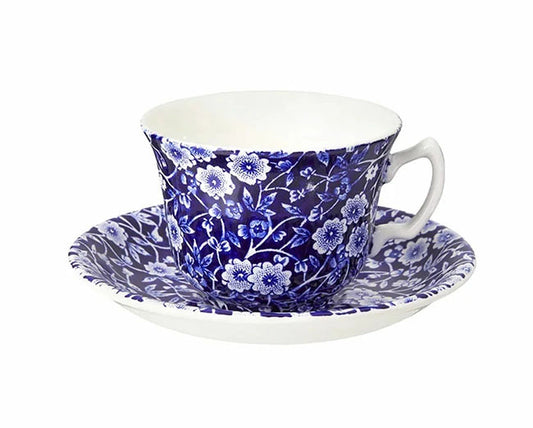 イギリス製　Burleigh (バーレイ社)　Blue Calico(ブルーキャリコ)　カップ＆ソーサー  ※ギフトボックス別売り
