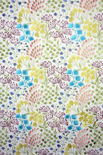 オーダーカーテン(ドレープ) インド製生地　総刺繍「ミックスフラワー」　草花模様　共布タッセル付き　インポートカーテン