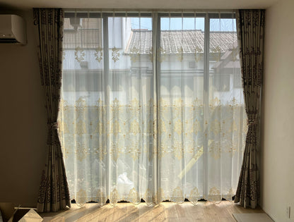 輸入オーダーカーテン(レース)　高級 トルコ製 『エリザ』裾柄レースカーテン
