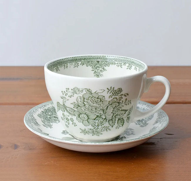 イギリス製 Burleigh バーレイ社 Green Asiatic Pheasants グリーンアジアティックフェザンツ ブレックファーストカップ＆ソーサー スープカップ ティーカップ 洋食器 英国食器 ※ギフトボックス別売り