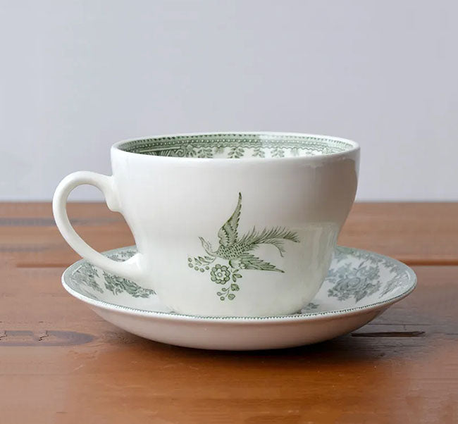 イギリス製 Burleigh バーレイ社 Green Asiatic Pheasants グリーンアジアティックフェザンツ ブレックファーストカップ＆ソーサー スープカップ ティーカップ 洋食器 英国食器 ※ギフトボックス別売り