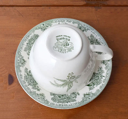 イギリス製 Burleigh バーレイ社 Green Asiatic Pheasants グリーンアジアティックフェザンツ ブレックファーストカップ＆ソーサー スープカップ ティーカップ 洋食器 英国食器 ※ギフトボックス別売り