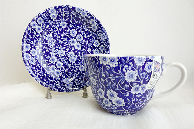 イギリス製　Burleigh バーレイ社　Blue Calico　 ブルーキャリコ　ブレックファーストカップ＆ソーサー　コーヒーカップ　スープカップ　洋食器　英国食器　 ※ギフトボックス別売り