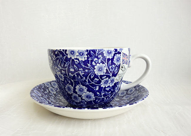 イギリス製　Burleigh バーレイ社　Blue Calico　 ブルーキャリコ　ブレックファーストカップ＆ソーサー　コーヒーカップ　スープカップ　洋食器　英国食器　 ※ギフトボックス別売り