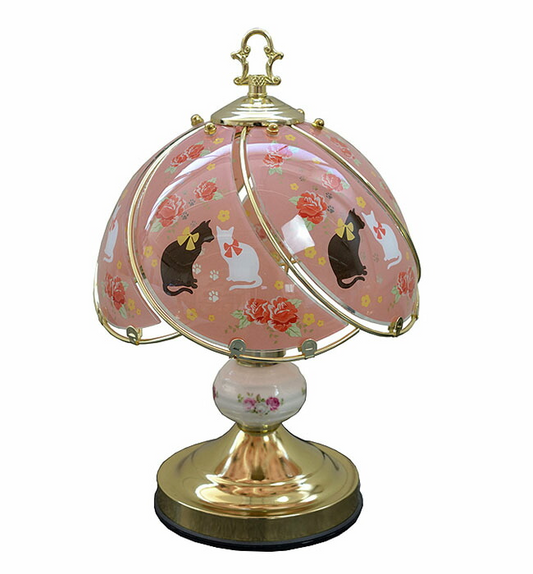 タッチランプ　ネコとバラ　Lサイズ　タッチセンサー式（明るさ３段階）　薔薇　ゴールド