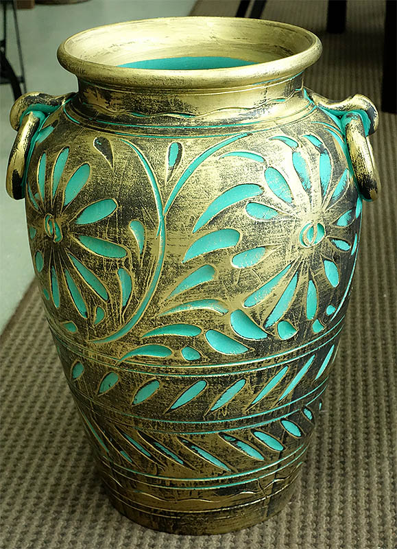 イタリア製　陶器　傘立て 壺型 グリーン レインラック　アンブレラスタンド　カサ立て　玄関収納