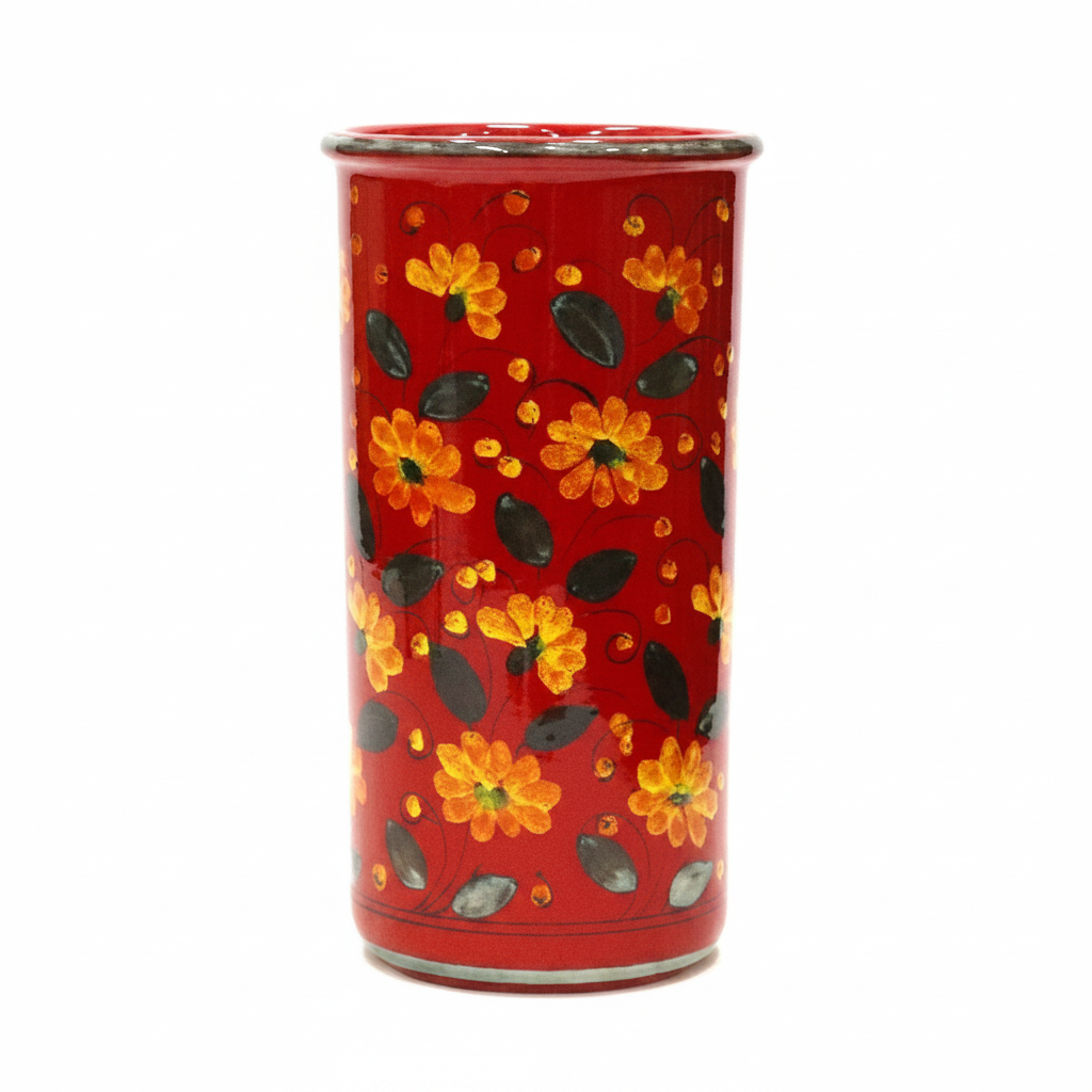 イタリア製　陶器　傘立て 花柄(レッド) レインラック　アンブレラスタンド　カサ立て　玄関収納