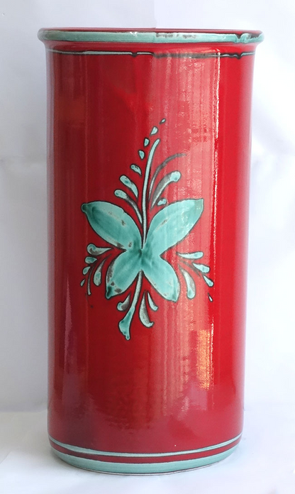 イタリア製　陶器　傘立て 花柄(レッド) レインラック　アンブレラスタンド　カサ立て　玄関収納