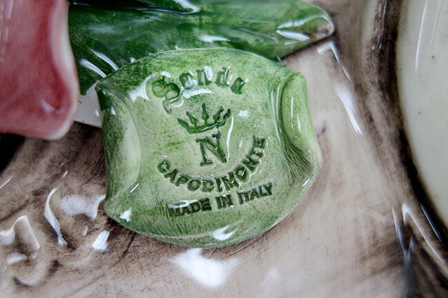 イタリア製　陶花　フラワーベース　薔薇　高さ35cm インテリア置物　装飾品　ディスプレイ　アンティーク風　輸入雑貨　 ハンドメイド　ハンドペイント