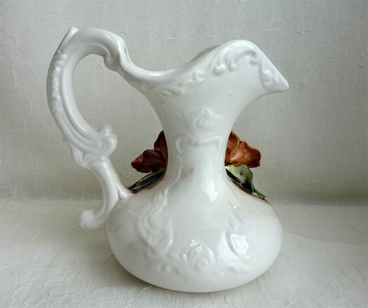 イタリア製　陶花　フラワーベース　薔薇　高さ20cm インテリア置物　装飾品　ディスプレイ　アンティーク風　輸入雑貨　 ハンドメイド　ハンドペイント