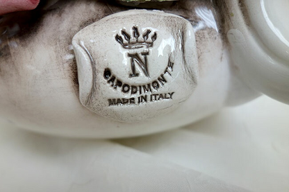 イタリア製　陶花　フラワーベース　薔薇　高さ20cm インテリア置物　装飾品　ディスプレイ　アンティーク風　輸入雑貨　 ハンドメイド　ハンドペイント