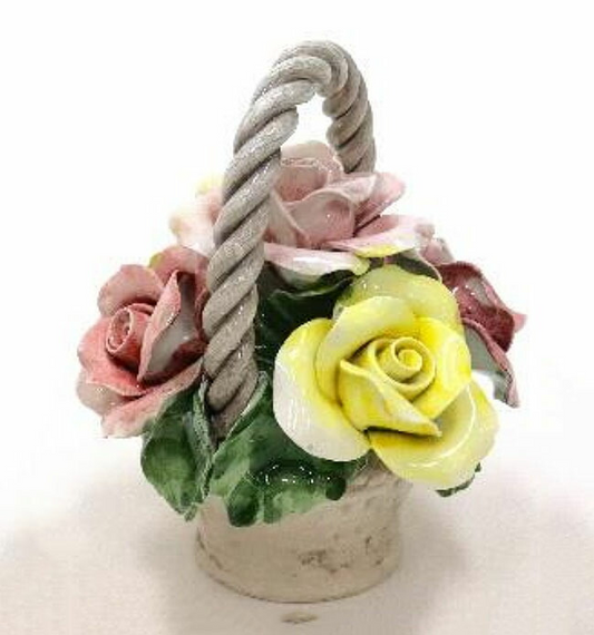 イタリア製　陶器　陶花　薔薇　ローズ　インテリア置物　装飾品　ディスプレイ　アンティーク風　輸入雑貨　 ハンドメイド　ハンドペイント