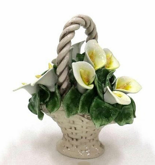 イタリア製　陶器　陶花　ホワイトフラワー　インテリア置物　装飾品　ディスプレイ　アンティーク風　輸入雑貨　 ハンドメイド　ハンドペイント