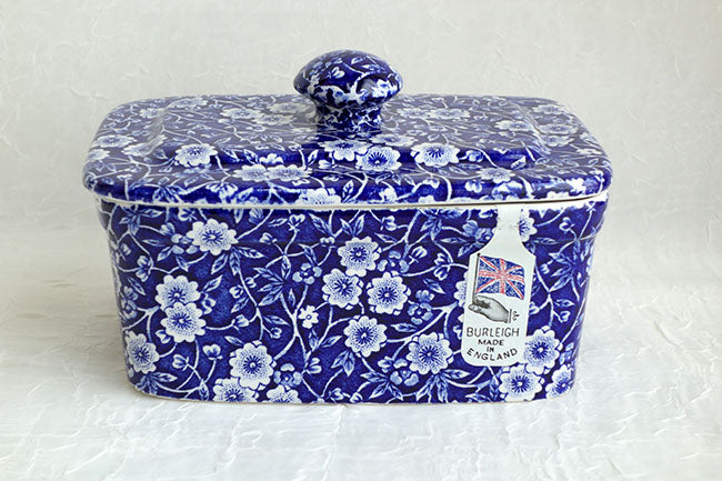 イギリス製　Burleigh バーレイ社　Blue Calico　 ブルーキャリコ　ふた付バターボックス　 洋食器　食器　保存容器　調味料入れ　小物入れ　