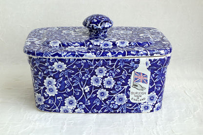 イギリス製　Burleigh バーレイ社　Blue Calico　 ブルーキャリコ　ふた付バターボックス　 洋食器　食器　保存容器　調味料入れ　小物入れ　