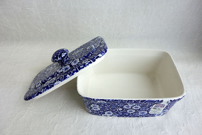 イギリス製　Burleigh バーレイ社　Blue Calico　 ブルーキャリコ　ふた付バターボックス　 洋食器　食器　保存容器　調味料入れ　小物入れ　