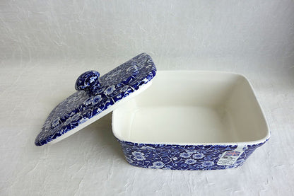 イギリス製　Burleigh バーレイ社　Blue Calico　 ブルーキャリコ　ふた付バターボックス　 洋食器　食器　保存容器　調味料入れ　小物入れ　