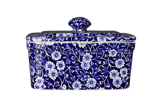 イギリス製　Burleigh バーレイ社　Blue Calico　 ブルーキャリコ　ふた付バターボックス　 洋食器　食器　保存容器　調味料入れ　小物入れ　