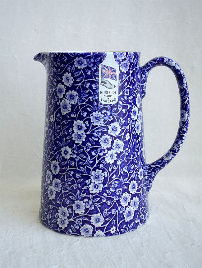 イギリス製　Burleigh バーレイ社　Blue Calico　 ブルーキャリコ　タンカートジャグ　XLサイズ（1.4L） ジャグ　ピッチャー　洋食器　英国食器　テーブルウエア　 花瓶　花器　花柄　