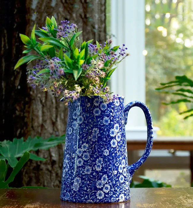 イギリス製　Burleigh バーレイ社　Blue Calico　 ブルーキャリコ　タンカートジャグ　XLサイズ（1.4L） ジャグ　ピッチャー　洋食器　英国食器　テーブルウエア　 花瓶　花器　花柄　
