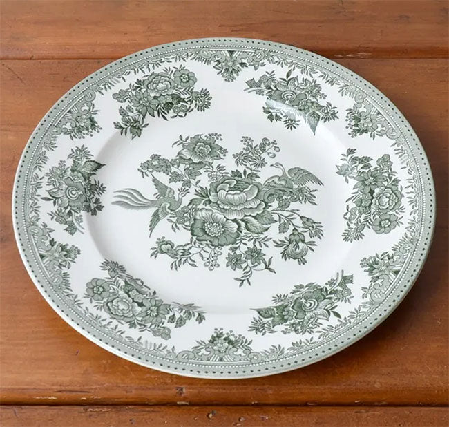 イギリス製　Burleigh バーレイ社　Green Asiatic Pheasants グリーンアジアティックフェザンツ　プレート 25.5cm 大皿　お皿　皿　洋食器　英国食器　テーブルウエア　花柄