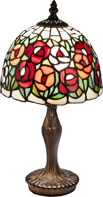 ステンドグラスランプ　「サークルローズ」1灯 バラ模様　薔薇　テーブルランプ ステンドガラス