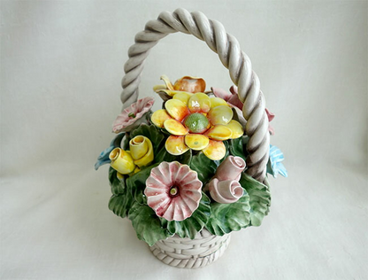 イタリア製　陶器　陶花　薔薇　ミックスローズ　インテリア置物　装飾品　ディスプレイ　アンティーク風　輸入雑貨　 ハンドメイド　ハンドペイント