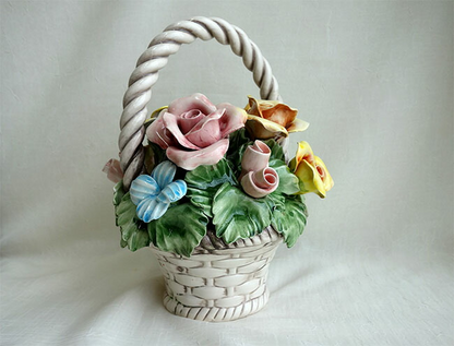 イタリア製　陶器　陶花　薔薇　ミックスローズ　インテリア置物　装飾品　ディスプレイ　アンティーク風　輸入雑貨　 ハンドメイド　ハンドペイント