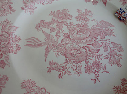 イギリス製　Burleigh バーレイ社　Pink Asiatic Pheasants ピンクアジアティックフェザンツ　プレート　25.5cm　 お皿　皿　大皿　洋食器　テーブルウエア　英国食器　花柄　ピンク