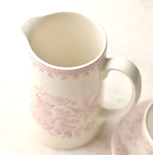 イギリス製　Burleigh バーレイ社　Pink Asiatic Pheasants ピンクアジアティックフェザンツ タンカードジャグ Lサイズ（735ml） ジャグ ピッチャー 水差し ミルク入れ 洋食器 英国食器 テーブルウエア おしゃれ