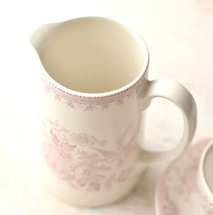 イギリス製　Burleigh バーレイ社　Pink Asiatic Pheasants ピンクアジアティックフェザンツ タンカードジャグ Lサイズ（735ml） ジャグ ピッチャー 水差し ミルク入れ 洋食器 英国食器 テーブルウエア おしゃれ