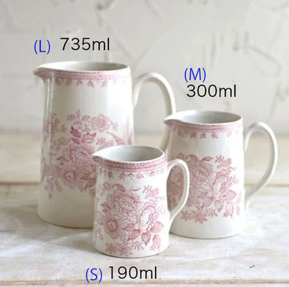 イギリス製　Burleigh バーレイ社　Pink Asiatic Pheasants ピンクアジアティックフェザンツ タンカードジャグ Lサイズ（735ml） ジャグ ピッチャー 水差し ミルク入れ 洋食器 英国食器 テーブルウエア おしゃれ