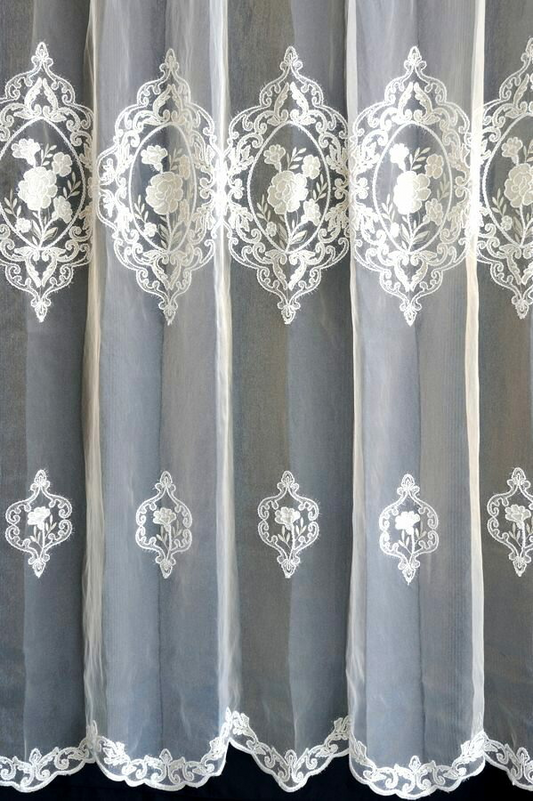 輸入オーダーカーテン(レース)　高級 トルコ製 『アルト』オーガンジー刺繍 ラメ入り レースカーテン