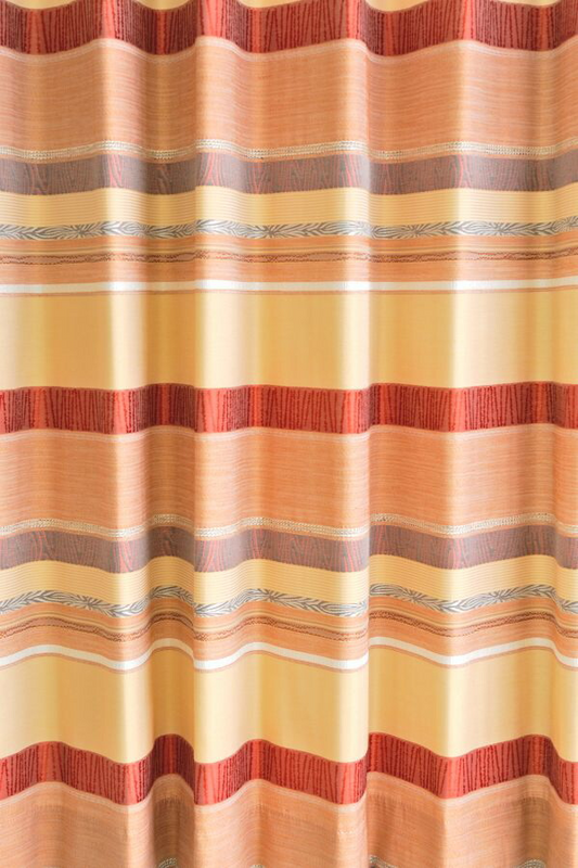 オーダーカーテン(ドレープ) ドイツ製　ボーダー柄「ゴビ」　ベージュ＆ブラウン　共布タッセル付き　インポートカーテン