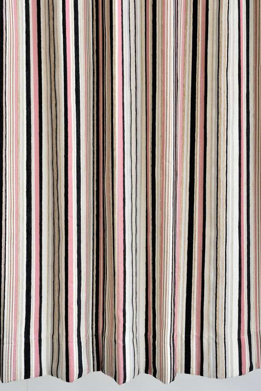 オーダーカーテン(ドレープ) スペイン製　ストライプ柄「クラーク」 ピンク　ホワイト　共布タッセル付き　インポートカーテン