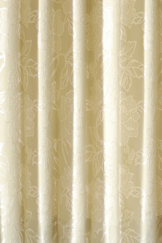 オーダーカーテン(ドレープ) インド製「リバイバル ベージュ」　花柄　地模様　共布タッセル付き　インポートカーテン