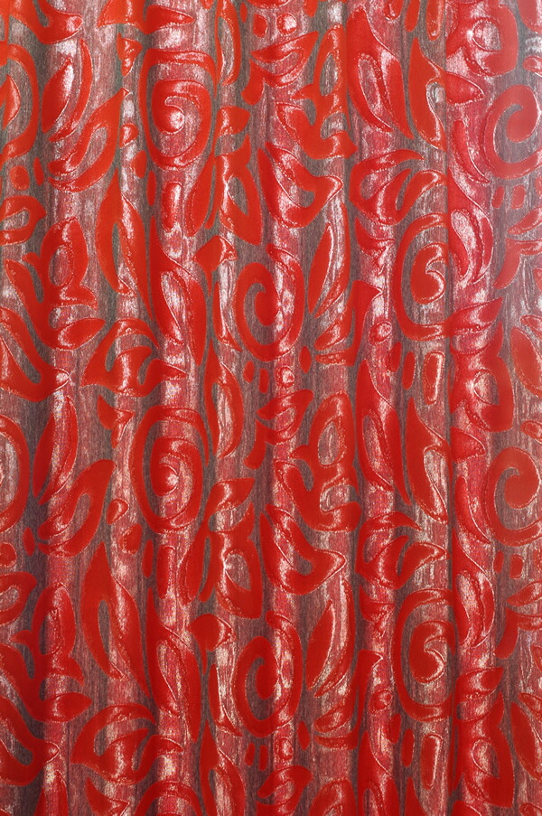 オーダーカーテン(ドレープ)スペイン製「カサノヴァRD」 レッド＆グレー　共布タッセル付き　インポートカーテン