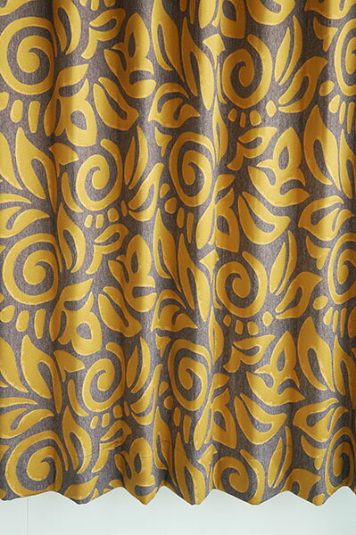 オーダーカーテン(ドレープ)スペイン製「カサノヴァYE」 イエロー＆グレー　共布タッセル付き　インポートカーテン